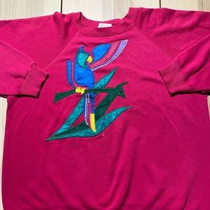 Vintage Tropical Bird Abstract Art Embroderied Sweater